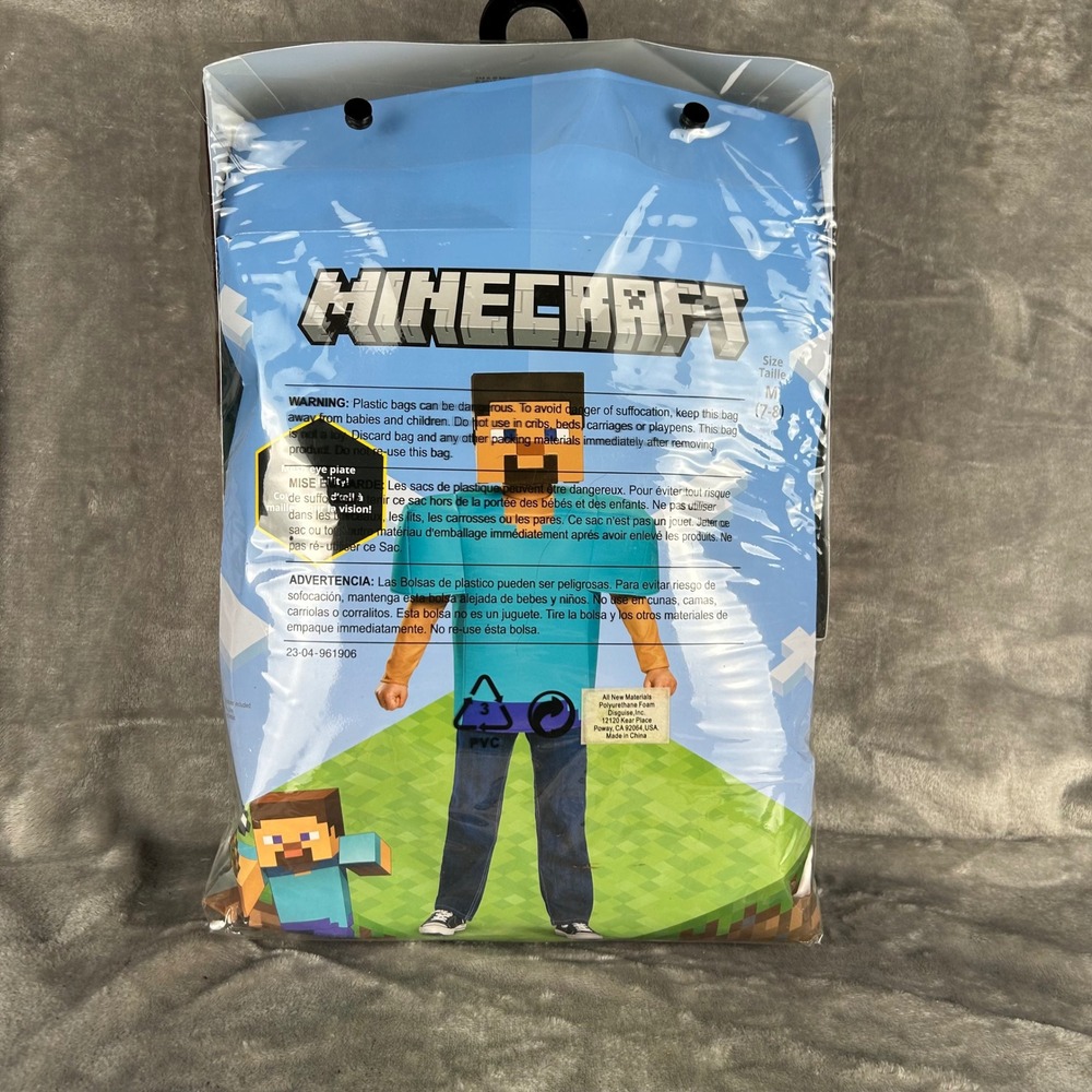 Minecraft Steve Classic Costume Kids Size Medium 7-8 Halloween Disguise Mask